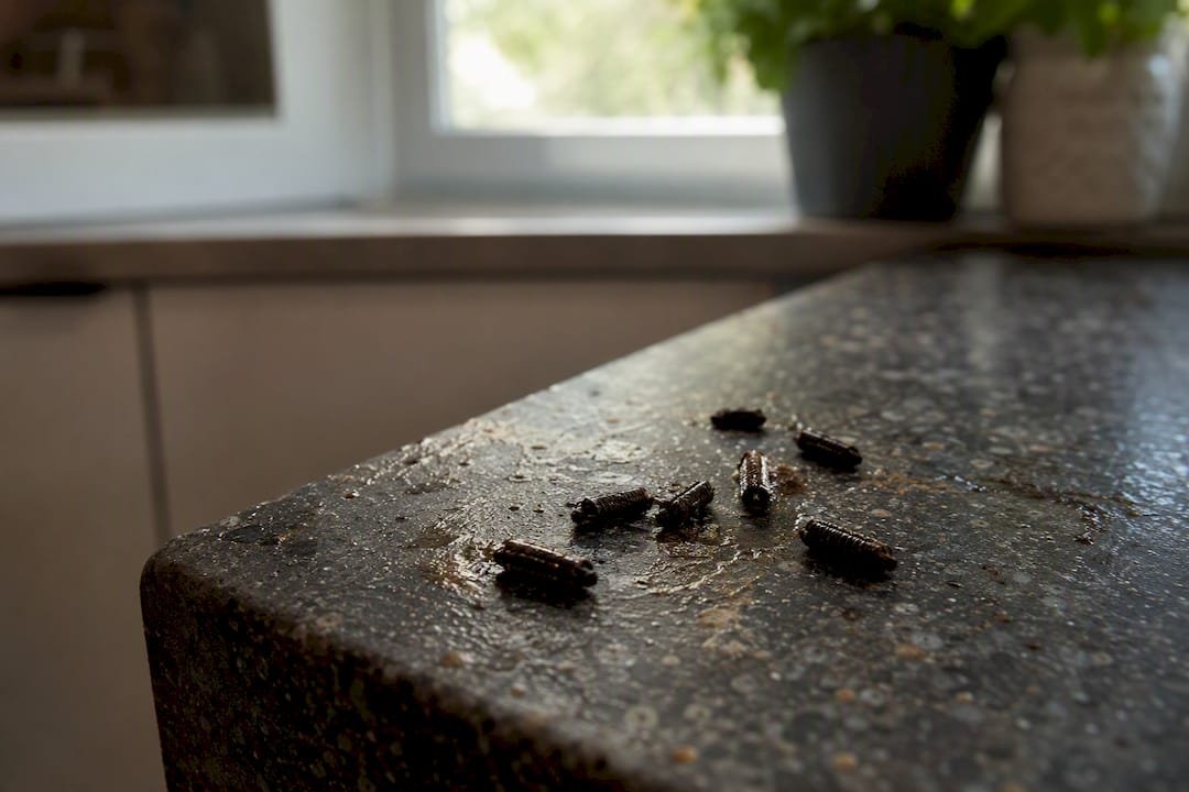 Cylindrical cockroach droppings and brown streaks