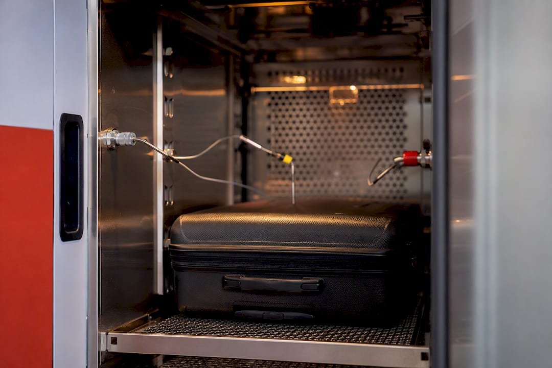 Luggage inside professional thermal treatment chamber
