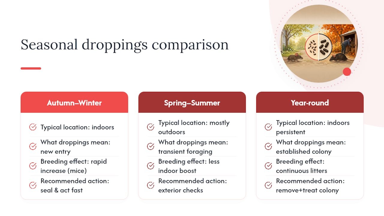 Why Droppings Show Up More in Some Seasons Than Others — overview diagram