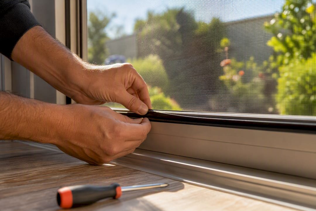 Hands fitting seal beneath screened back door