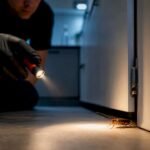 German cockroach in kitchen cabinet gap