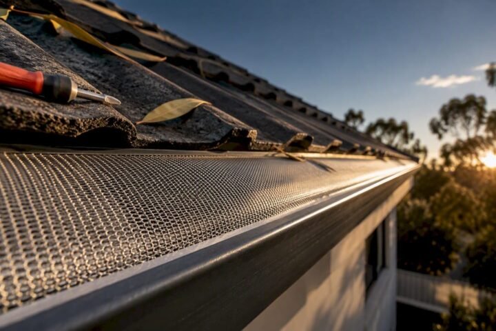 Metal micro-mesh gutter guard on roof edge
