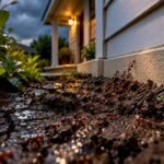 Ants leaving flooded soil after rain