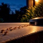 Sugar ants approaching bait station at dusk