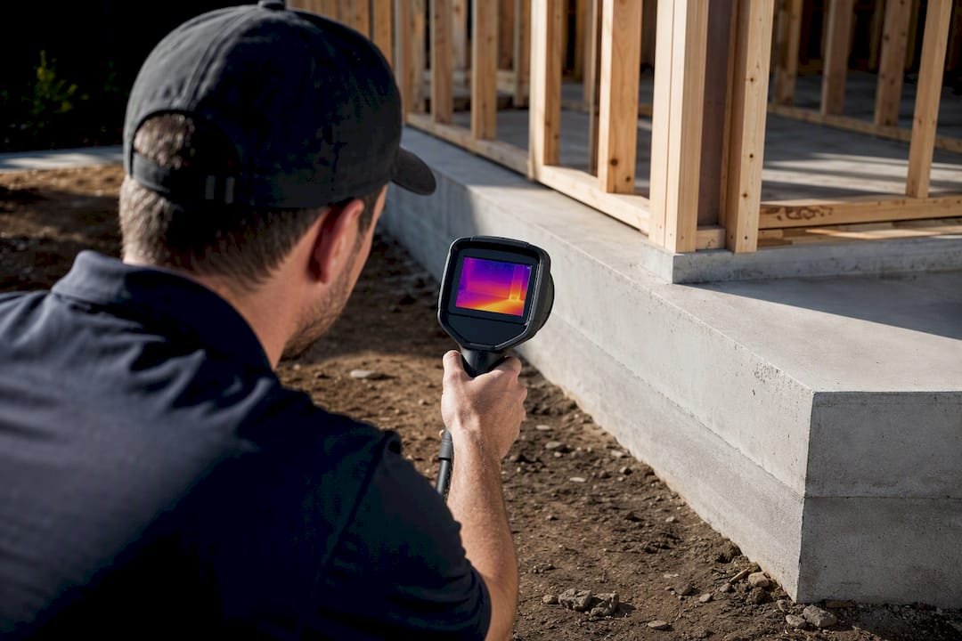 Technician using thermal camera at construction site