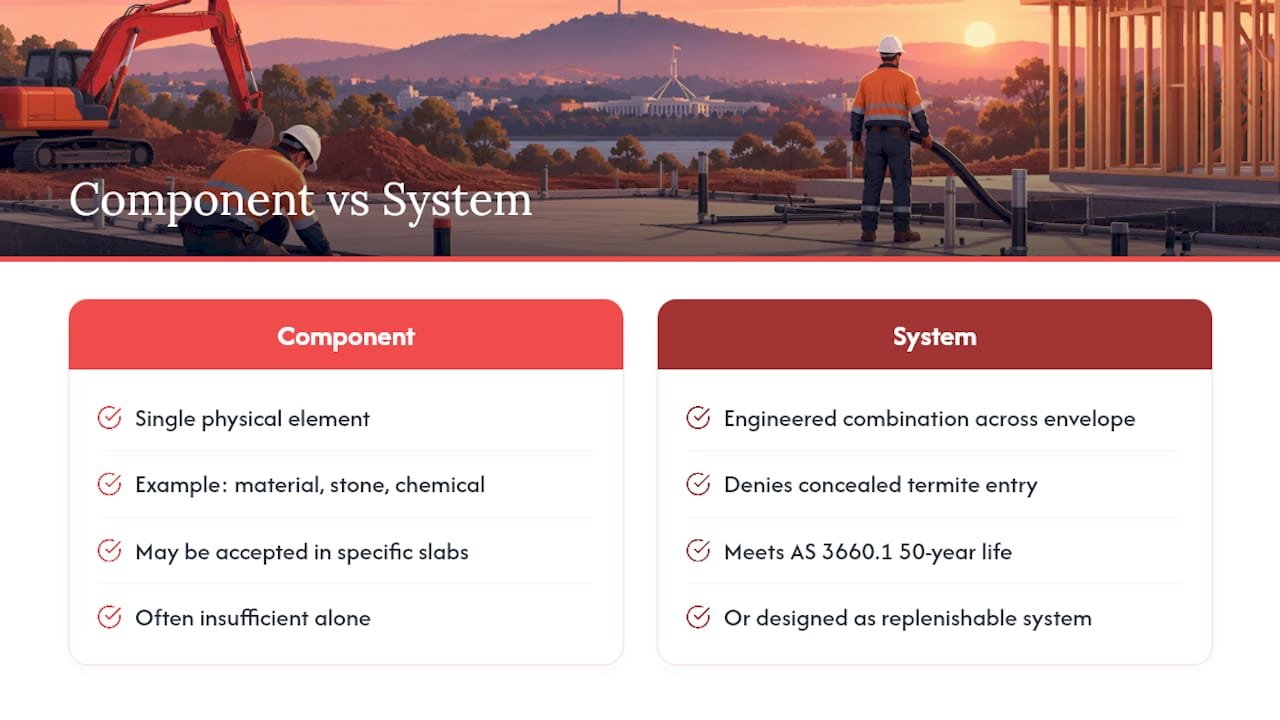 Termite management system components around slab