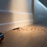 Ants emerging from a hallway skirting crack