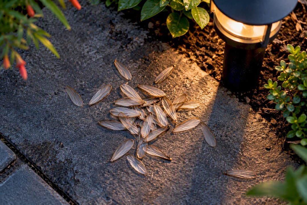 Shed termite wings near garden light