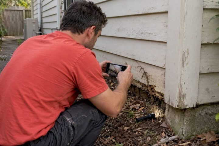 Homeowner photographing suspected termite activity