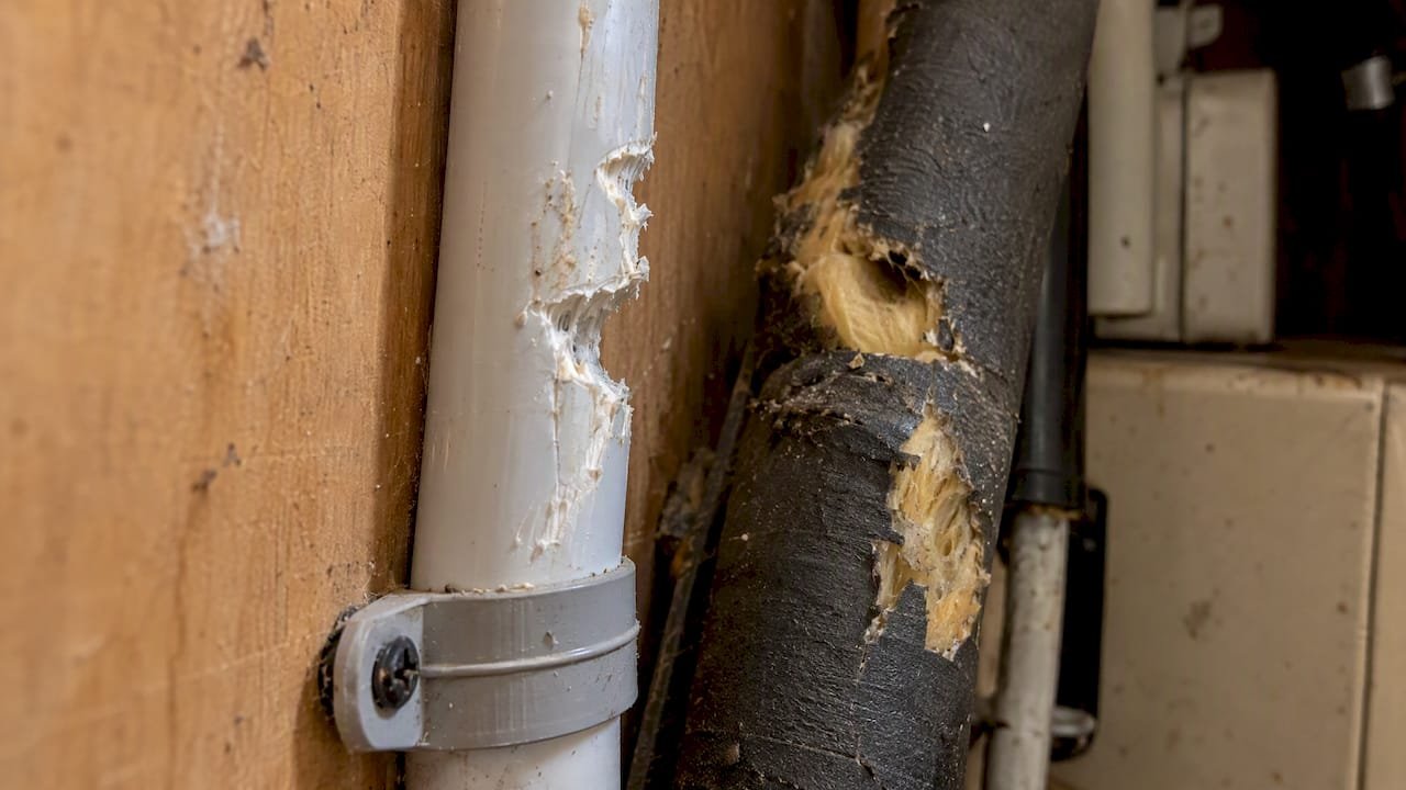 Fresh rat gnaw marks on plastic conduit