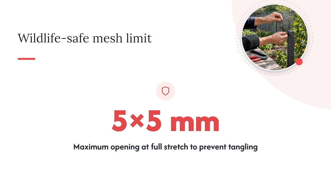 Maximum safe netting mesh is five millimeters