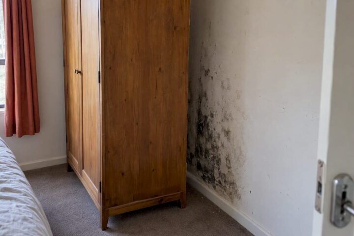 Hidden mould growing behind a wardrobe