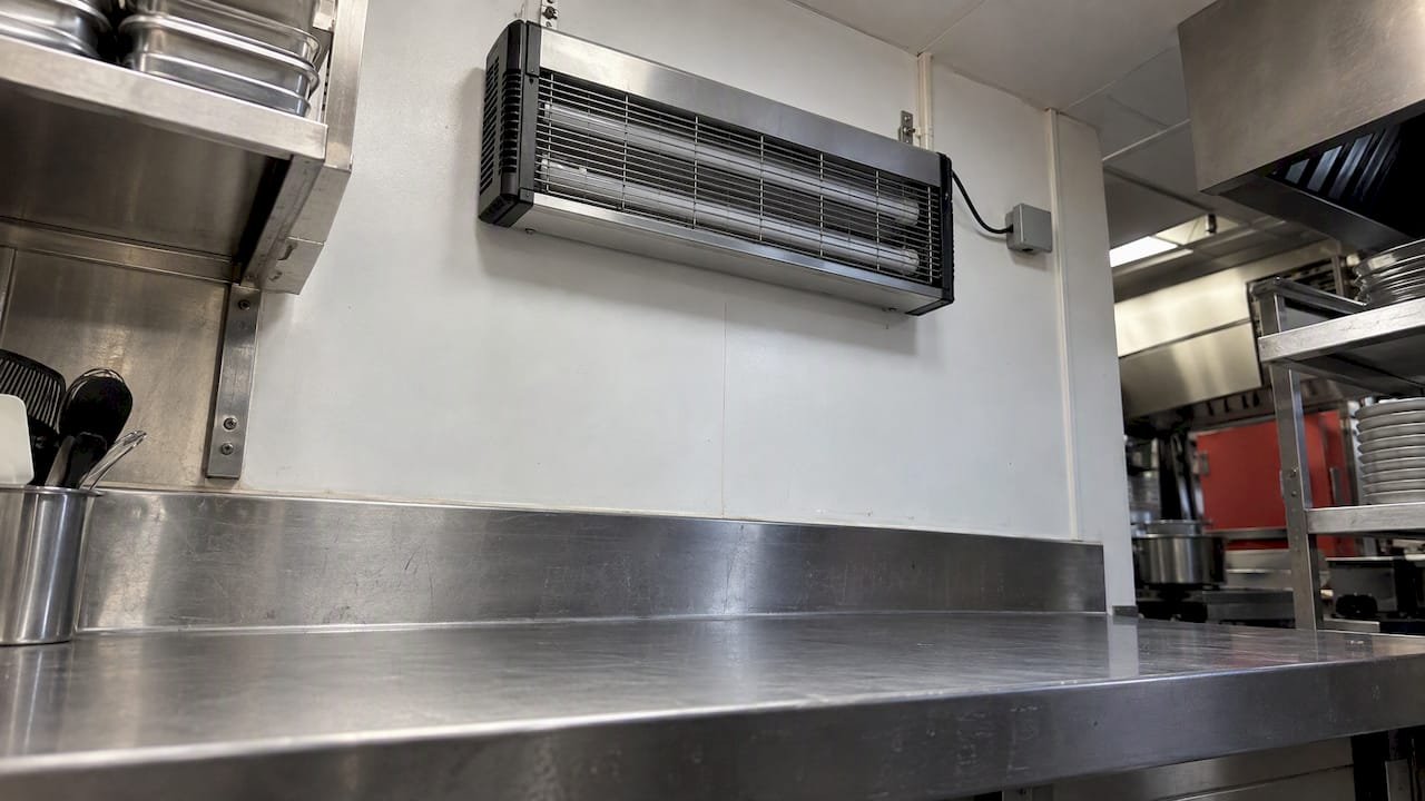 Insect light mounted above prep bench