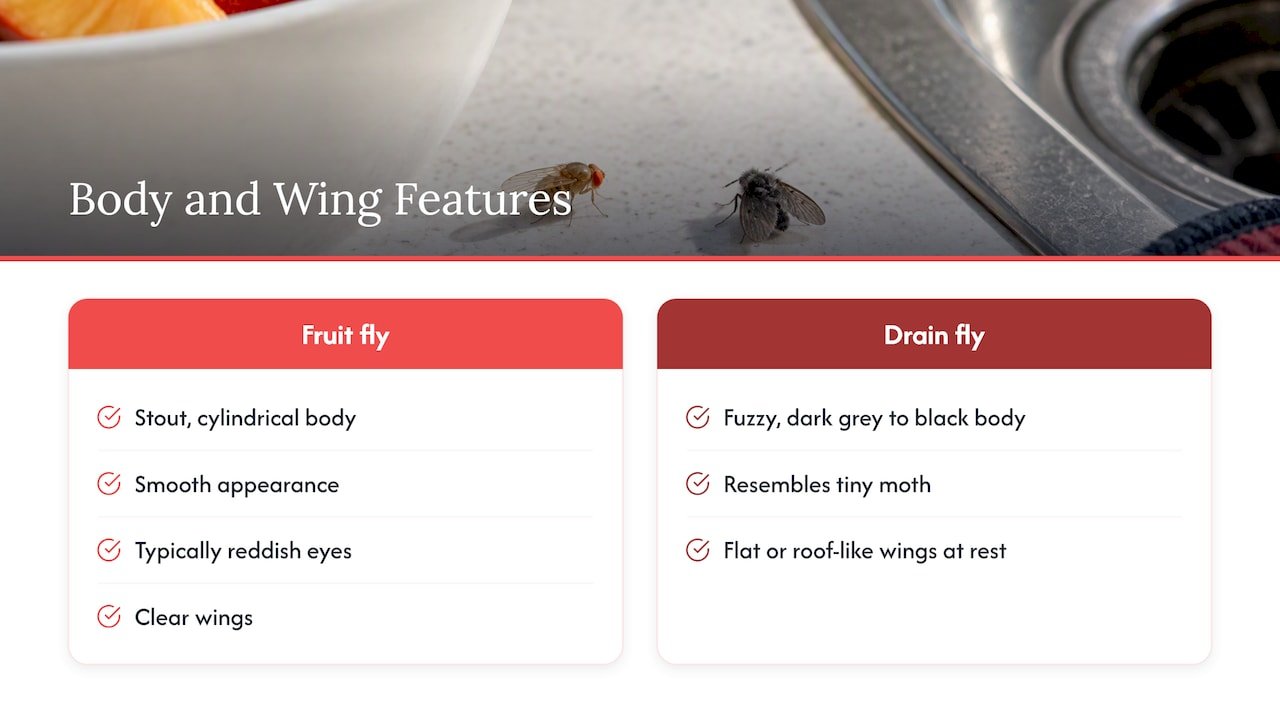 Comparison of fruit fly and drain fly features